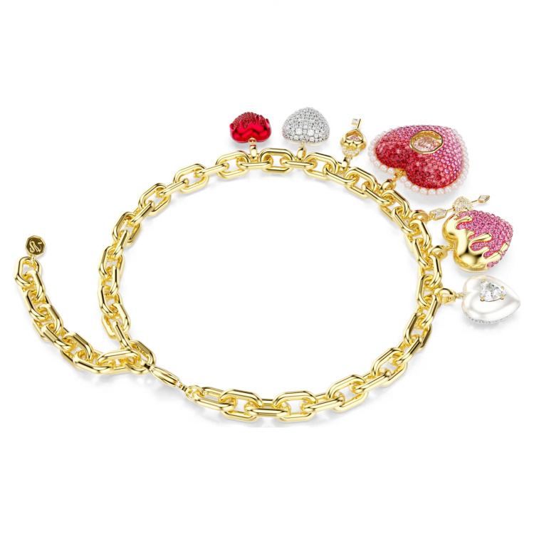 Idyllia necklace Mixed cuts, Heart, Key, Multicolored, 18K gold finish